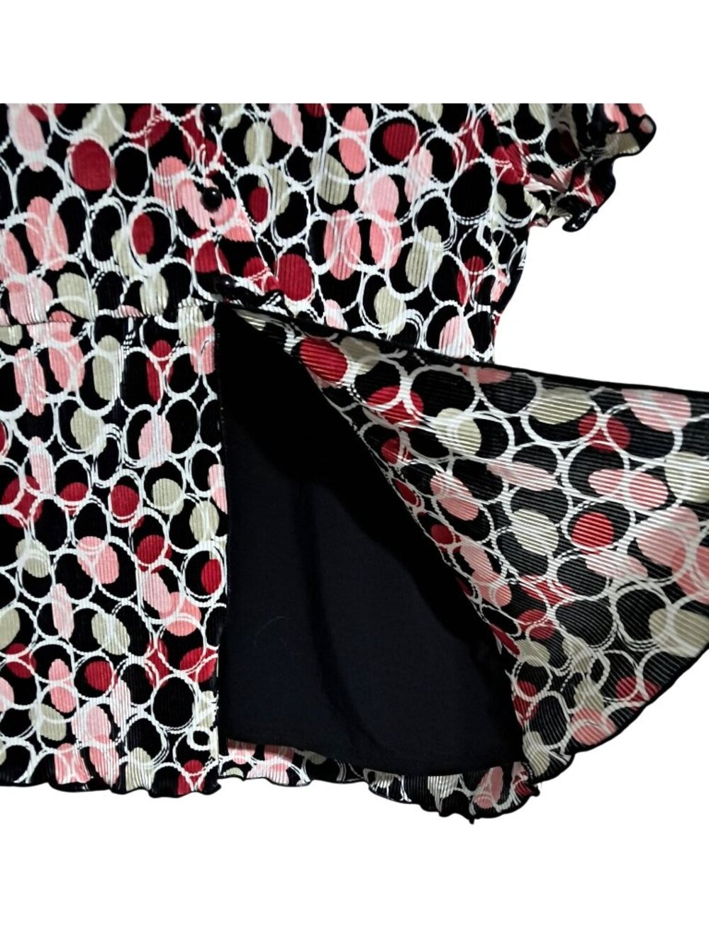 Y2K Christopher & Banks Womens Medium Circle Print Top Black Red Stretch Going O - Picture 5 of 8